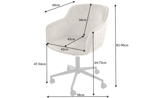 Schreibtischstuhl höhenverstellbar Samtbezug in Creme Beige