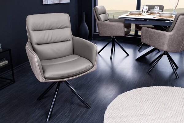 Bürostuhl Taupe Schwarz aus Leder Stoff Metall ohne Rollen