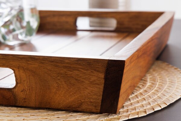 Tablett Holz Sheesham 29 x 44 cm mit Griffen Unikat