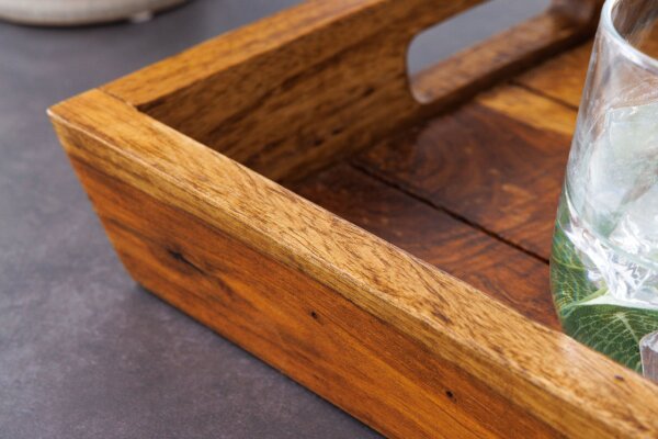 Tablett Holz Sheesham 29 x 44 cm mit Griffen Unikat
