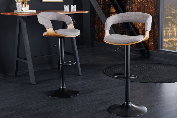 Tresenstuhl mit Lehne höhenverstellbar Stoff Holzfurnier Metall