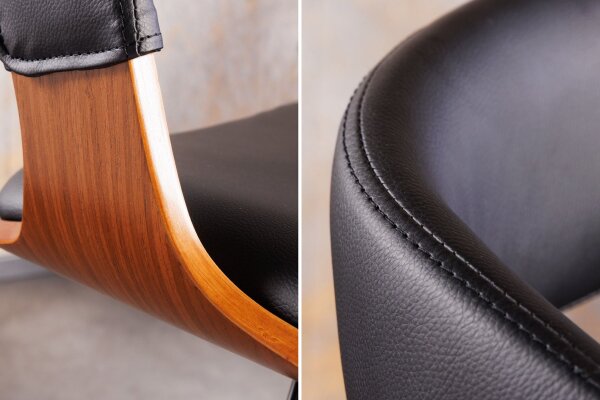 Barstuhl Kunstleder Holzfurnier Metall Schwarz höhenverstellbar