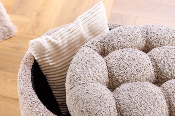 Pouf mit Stauraum Ø 50 cm H: 43 cm Bouclé Creme Beige