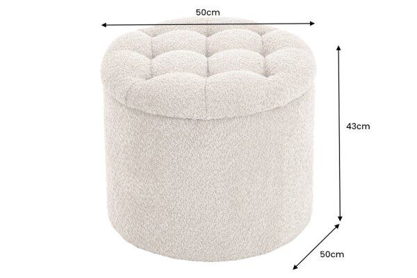 Pouf mit Stauraum Ø 50 cm H: 43 cm Bouclé Creme Beige