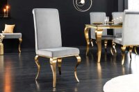 Esszimmerstuhl Samt Edelstahl Barock Design in Grau Gold