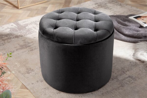 Sitzhocker Samt Metall mit Stauraum Ø 50 cm Dunkelgrau