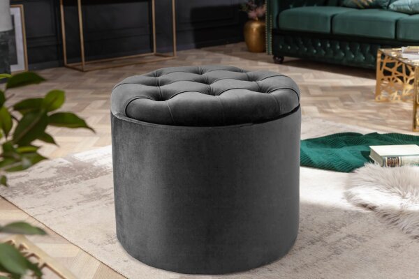 Sitzhocker Samt Metall mit Stauraum Ø 50 cm Dunkelgrau
