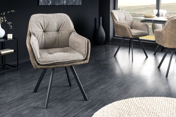 Chaise de bureau sans roulettes en tissu métal taupe noir
