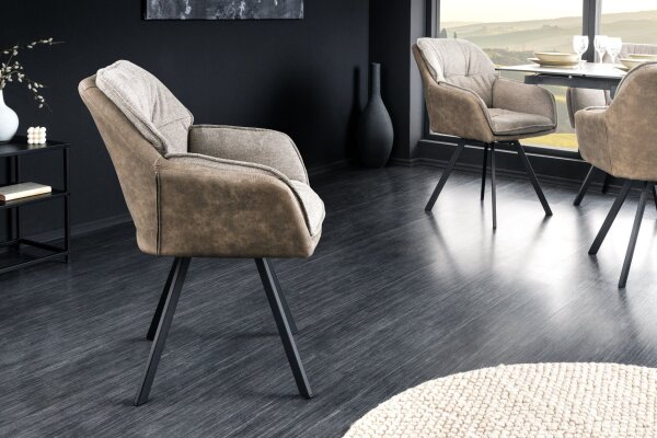 Chaise de bureau sans roulettes en tissu métal taupe noir