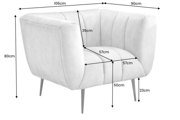 Fauteuil en velours Beige Crème 105 cm de large Coutures décoratives Rétro