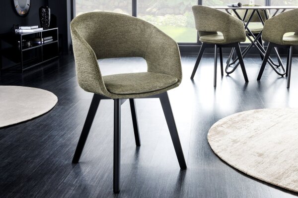 Chaise de salle à manger Tissu Métal avec accoudoirs Vert Noir