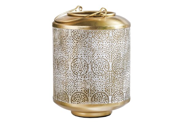 Laterne Eisen Ø 18 cm Weiß Gold Handarbeit REMUS