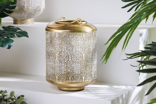 Laterne Eisen Ø 18 cm Weiß Gold Handarbeit REMUS