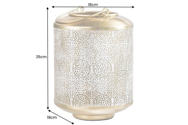 Laterne Eisen Ø 18 cm Weiß Gold Handarbeit REMUS