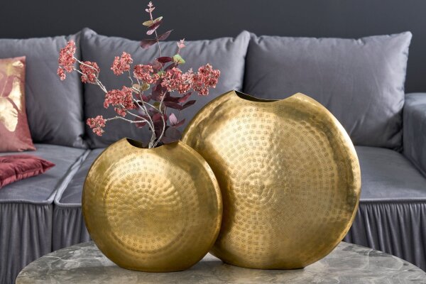 Dekovase 2er Set in Gold Handarbeit Hammerschlag Unikat