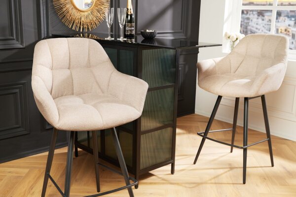 Tresenstuhl mit Lehne Stoff Metall Creme Beige Schwarz