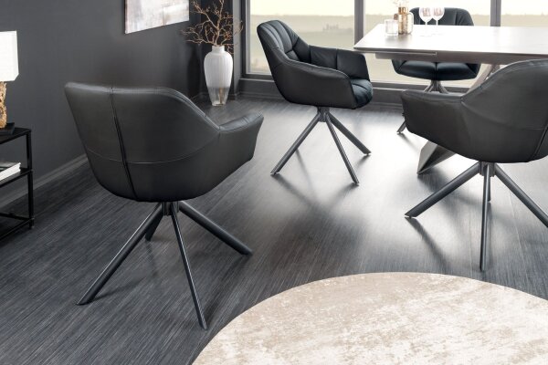 Chaise de bureau cuir métal L : 65 cm sans roulettes noir pivotant