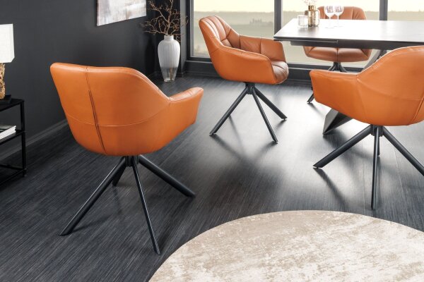 Drehstuhl Leder Metall B: 65 cm ohne Rollen in Cognac Schwarz