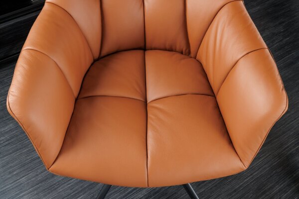 Drehstuhl Leder Metall B: 65 cm ohne Rollen in Cognac Schwarz