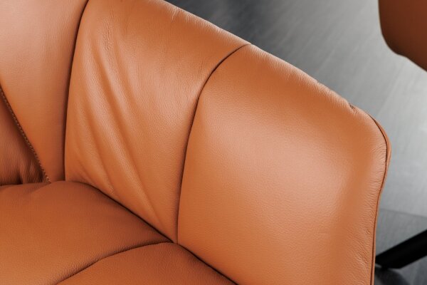 Drehstuhl Leder Metall B: 65 cm ohne Rollen in Cognac Schwarz