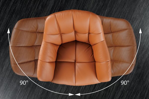 Drehstuhl Leder Metall B: 65 cm ohne Rollen in Cognac Schwarz