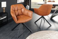 Drehstuhl Leder Metall B: 65 cm ohne Rollen in Cognac...
