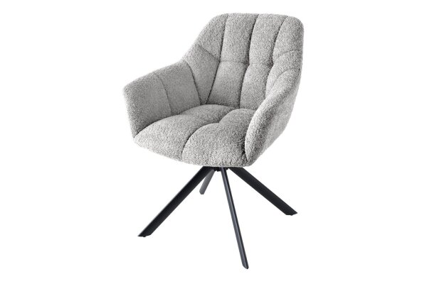Bürostuhl ohne Rollen Grau Schwarz Bouclé Metall Retro