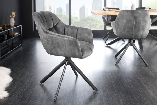 Chaise de bureau velours métal gris noir sans roulettes