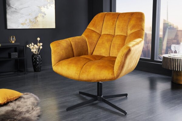 Chaise de bureau velours métal jaune noir réglable en hauteur