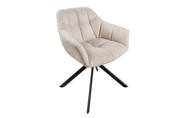 Bürostuhl ohne Rollen Creme Beige Schwarz Stoff Metall Retro