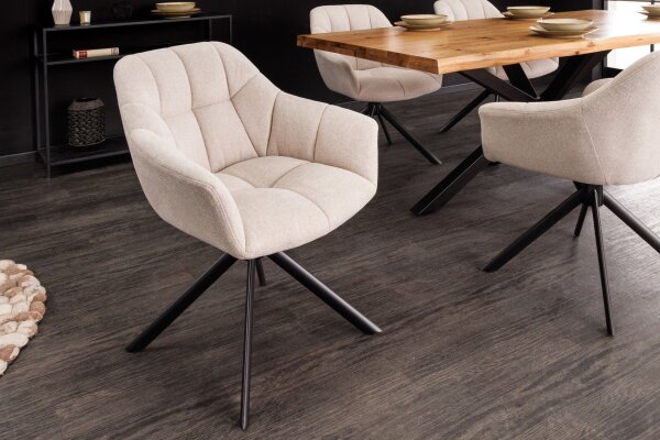 Bürostuhl ohne Rollen Creme Beige Schwarz Stoff Metall Retro