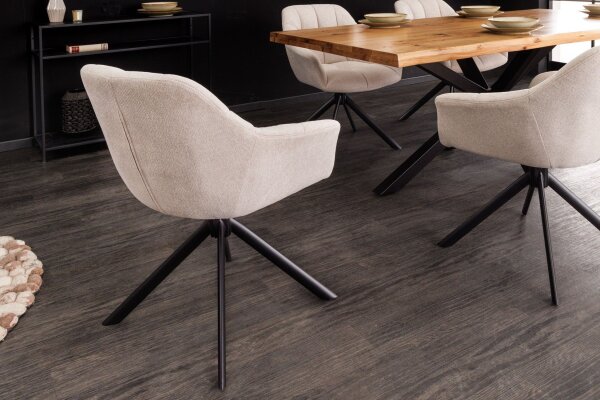 Bürostuhl ohne Rollen Creme Beige Schwarz Stoff Metall Retro