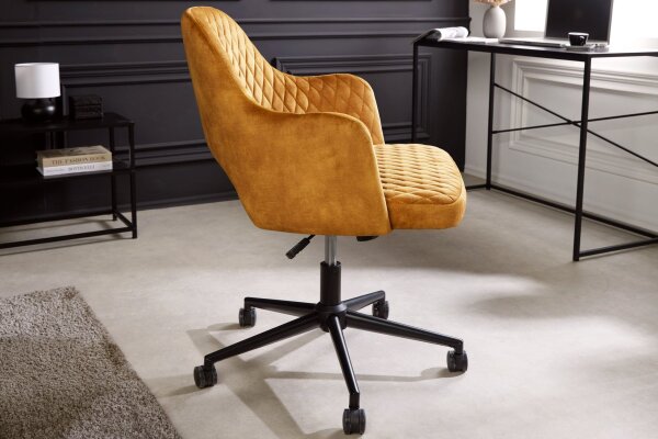 Chaise de bureau jaune noir velours métal réglable en hauteur