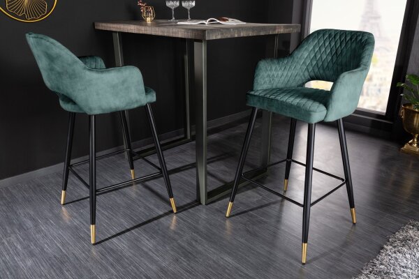Chaise de bar noir or en velours métal rétro design