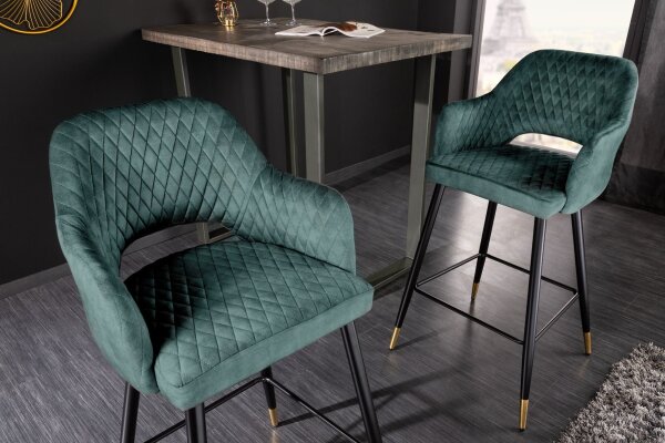 Chaise de bar noir or en velours métal rétro design