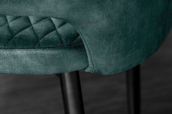 Chaise de salle à manger velours métal pétrole noir or avec accoudoirs