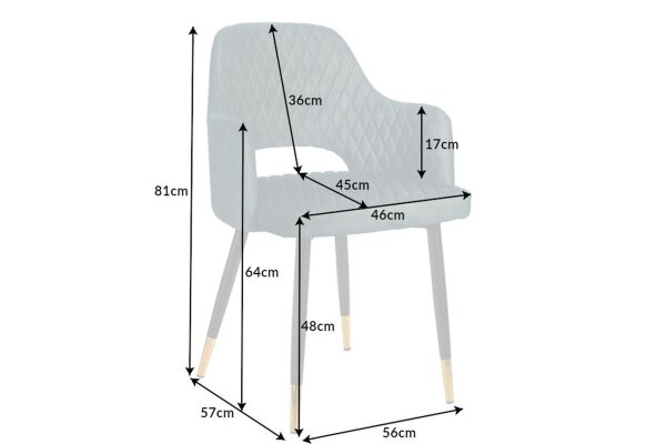 Chaise de salle à manger velours métal pétrole noir or avec accoudoirs