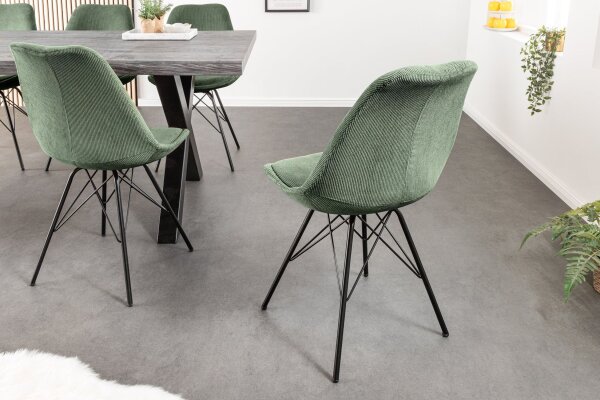 Chaise de salle à manger sans accoudoirs Velours côtelé métal vert noir
