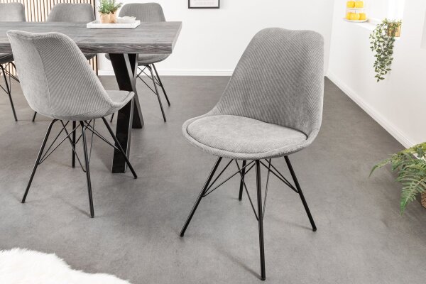 Chaise de salle à manger Cordon Métal en Gris Noir Haricot Accoudoir