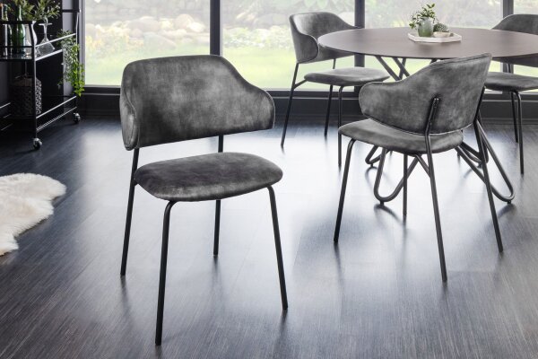 Esstischstuhl Samt Metallbeine Grau Schwarz Retro Design