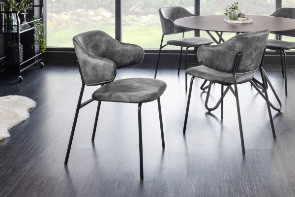 Esstischstuhl Samt Metallbeine Grau Schwarz Retro Design