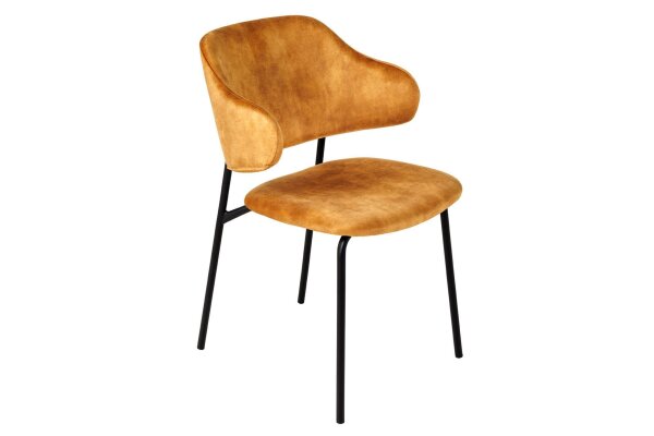 Chaise de salle à manger velours métal jaune noir rétro