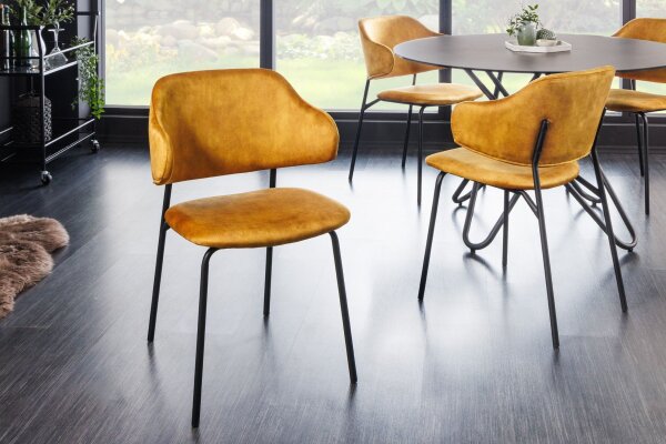 Chaise de salle à manger velours métal jaune noir rétro