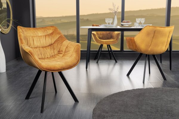 Chaise de salle à manger velours métal jaune noir avec accoudoirs