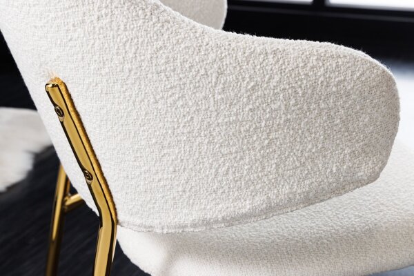 Chaise de salle à manger Bouclé métal blanc or design rétro