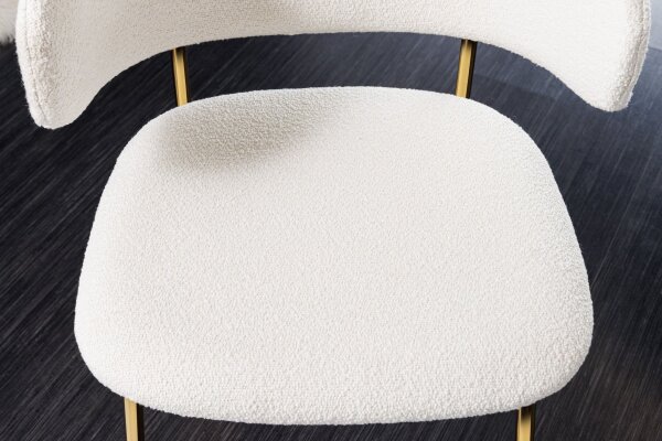 Chaise de salle à manger Bouclé métal blanc or design rétro
