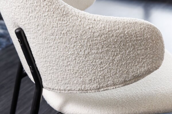 Chaise de salle à manger Bouclé Blanc Pieds en métal noir Rétro