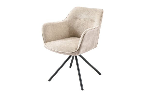Drehstuhl ohne Rollen Samt in Beige Creme Schwarz Retro