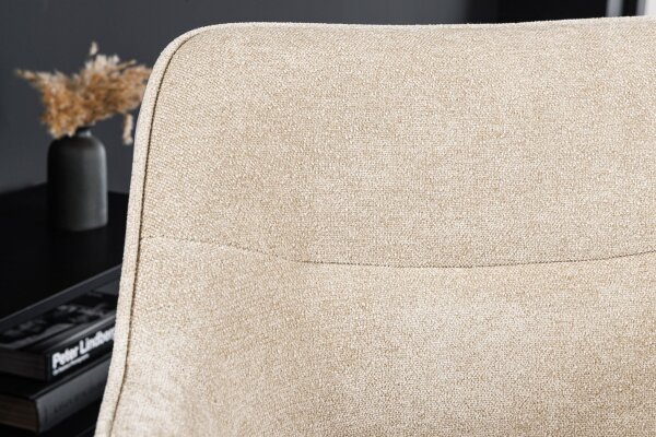 Drehstuhl ohne Rollen Samt in Beige Creme Schwarz Retro
