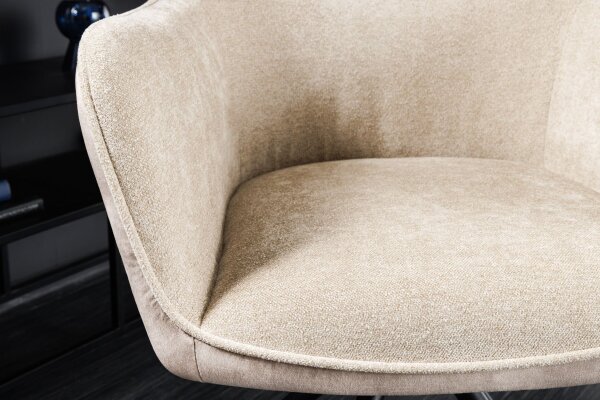 Drehstuhl ohne Rollen Samt in Beige Creme Schwarz Retro